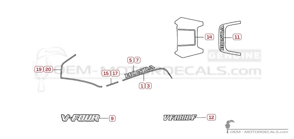Decals for Honda VF1000 F 1985 • Honda OEM Decals Decals for Honda VF1000 F 1985 • Honda OEM Decals