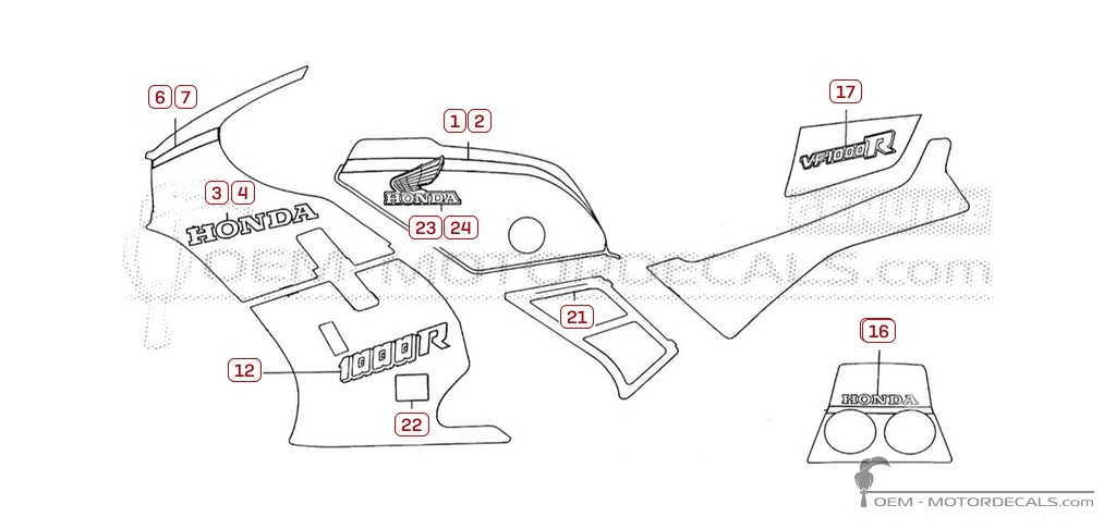 Adesivi per Honda VF1000 R 1985 • Honda Adesivi OEM