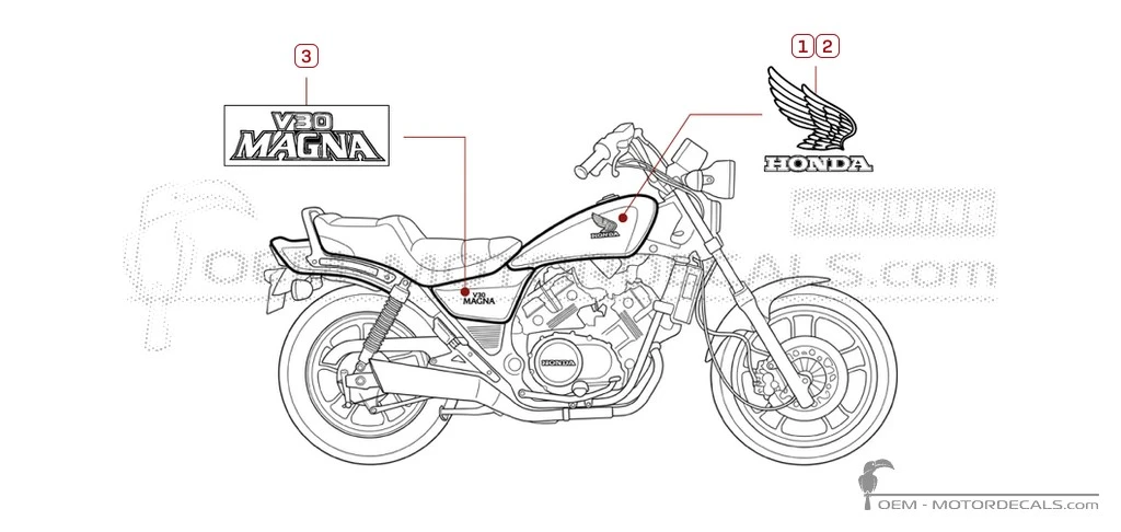 Aufkleber für Honda VF500 C Magna 1984 • Honda OEM-Aufkleber