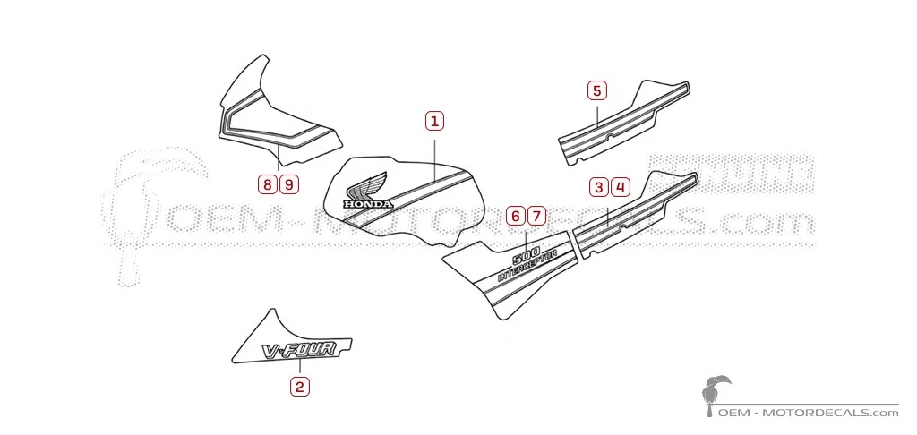 Adesivi per Honda VF500 F Interceptor 1984 • Honda Adesivi OEM