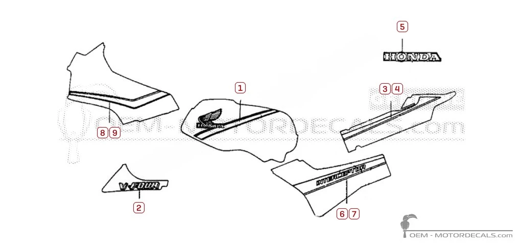 Stickers voor Honda VF500 F Interceptor 1985 • Honda OEM Stickers