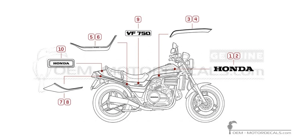 Decals for Honda VF750 S Sabre 1982 • Honda OEM Decals