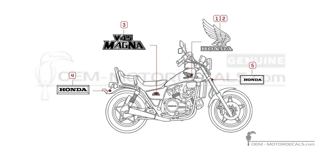 Adesivi per Honda VF750 C V45 Magna 1982 • Honda Adesivi OEM