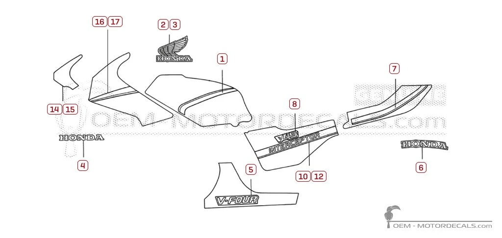Adesivi per Honda VF750 F V45 Interceptor  1983 • Honda Adesivi OEM