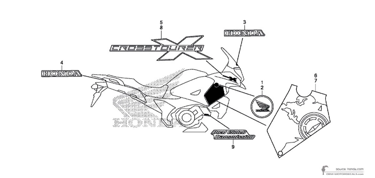 Adesivi per Honda VFR1200X CROSSTOURER 2013 - Nero • Honda Adesivi OEM