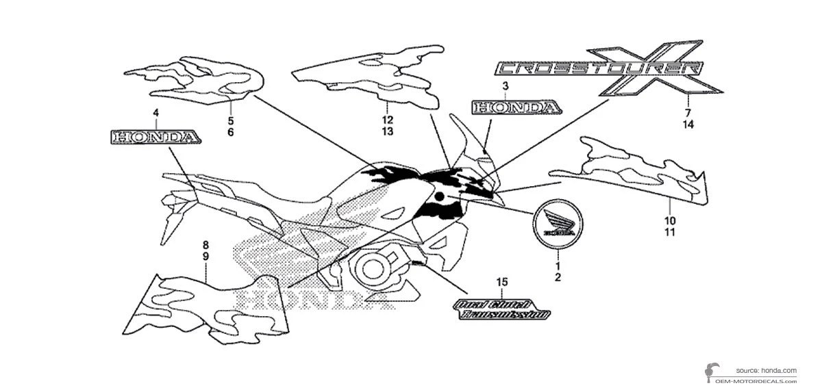 Decals for Honda VFR1200X CROSSTOURER 2014 - Titanium • Honda OEM Decals