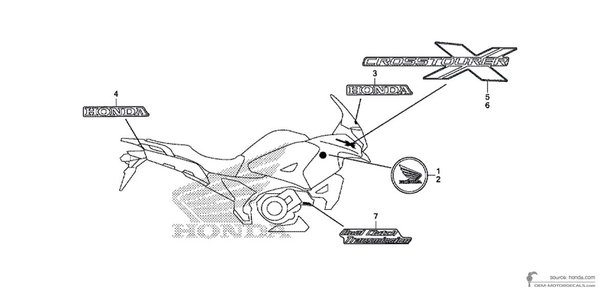 Aufkleber für Honda VFR1200X CROSSTOURER 2015 - Schwarz • Honda OEM-Aufkleber