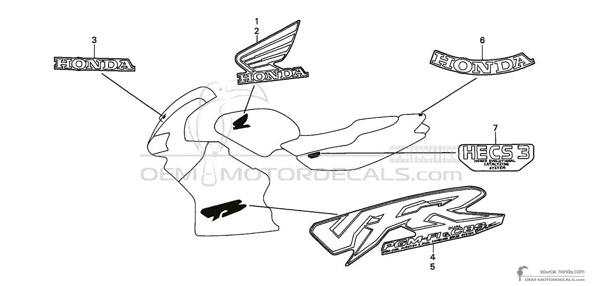 Aufkleber für Honda VFR800 1999 - Schwarz • Honda OEM-Aufkleber