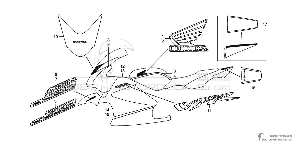 Aufkleber für Honda VFR800 VTEC 2009 - Weiss • Honda OEM-Aufkleber