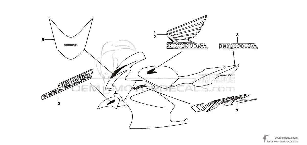 Aufkleber für Honda VFR800 VTEC 2009 - Silber • Honda OEM-Aufkleber