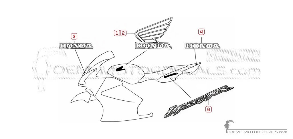 Stickers voor Honda VFR800 INTERCEPTOR 2005 • Honda OEM Stickers