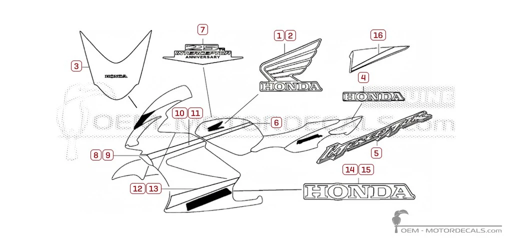Autocollants pour Honda VFR800 INTERCEPTOR 25th Anniversary  2007 • Honda Autocollants OEM