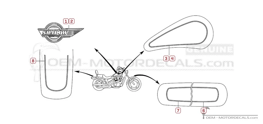 Decals for Honda VT1100 SHADOW 1992 • Honda OEM Decals