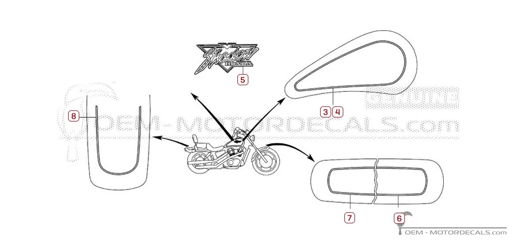 Aufkleber für Honda VT1100 SHADOW 1993 • Honda OEM-Aufkleber