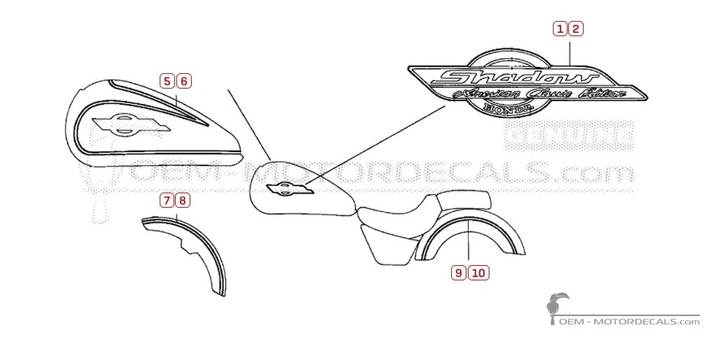 Stickers voor Honda VT1100 SHADOW ACE 1996 • Honda OEM Stickers