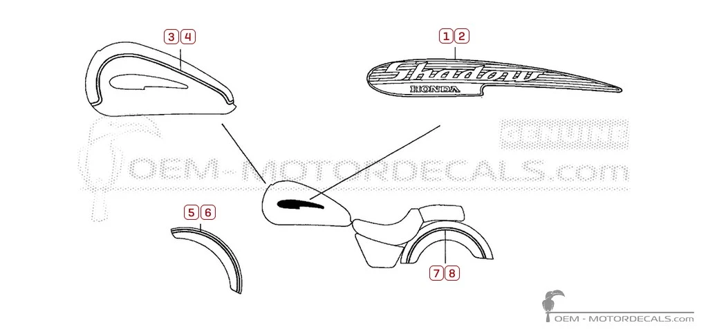 Decals for Honda VT1100 SHADOW Aero 1999 • Honda OEM Decals