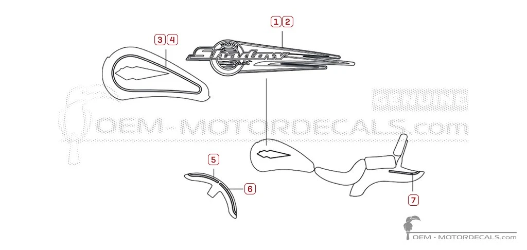 Stickers voor Honda VT1100 SHADOW Spirit 1999 • Honda OEM Stickers