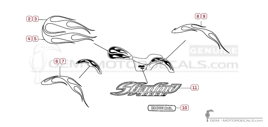Pegatinas para Honda VT1100 SHADOW Sabre 2002 • Honda Pegatinas OEM