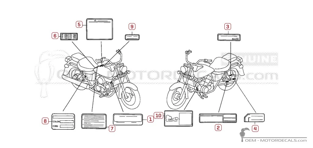 Warnhinweise für VT125C SHADOW 2001 • Honda OEM-Aufkleber Warnhinweise für VT125C SHADOW 2001 • Honda OEM-Aufkleber