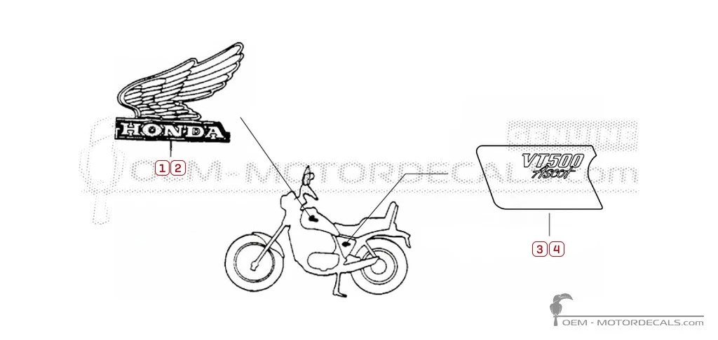 Autocollants pour Honda VT500 FT Ascot 1983 • Honda Autocollants OEM