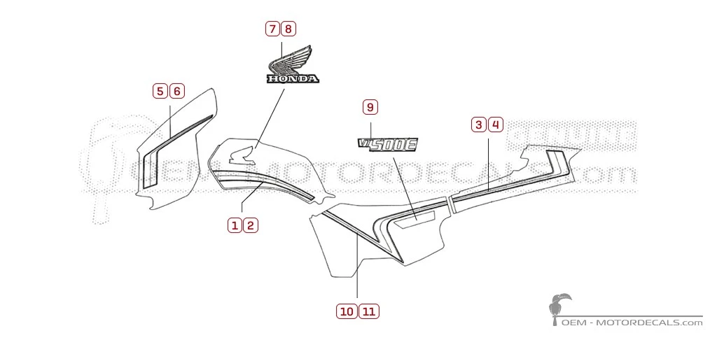 Autocollants pour Honda VT500 E Euro  1983 • Honda Autocollants OEM