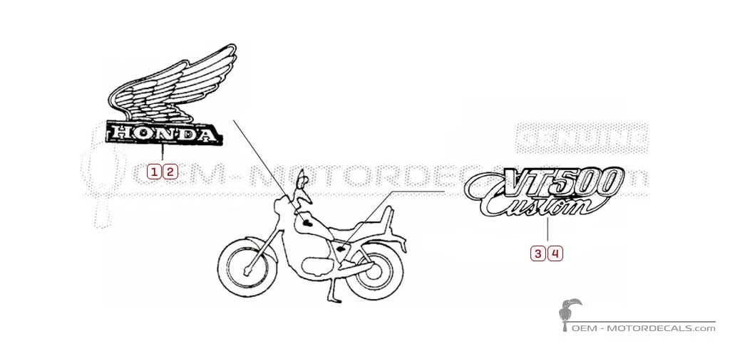 Aufkleber für Honda VT500 Custom 1984 • Honda OEM-Aufkleber