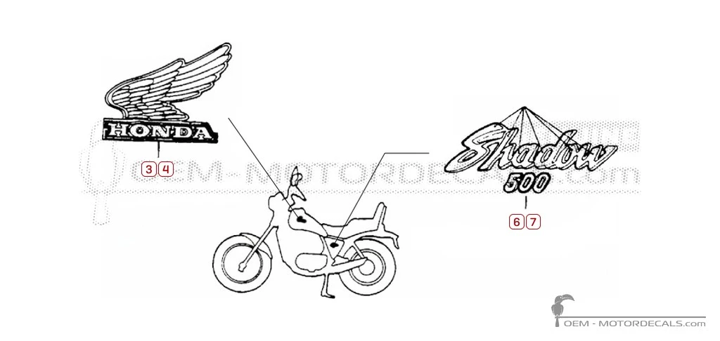 Decals for Honda VT500 C Shadow 1984 • Honda OEM Decals