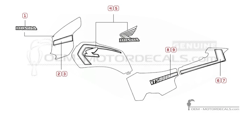 Stickers voor Honda VT500 E Euro  1985 • Honda OEM Stickers