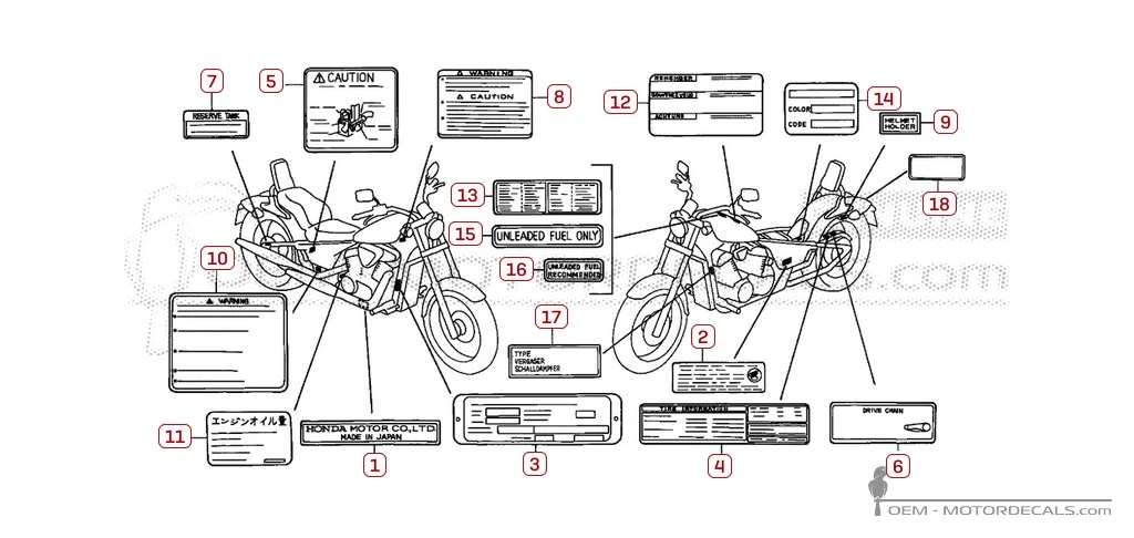 Etiquetas de precaución para VT600C SHADOW 1996 • Honda Pegatinas OEM Etiquetas de precaución para VT600C SHADOW 1996 • Honda Pegatinas OEM