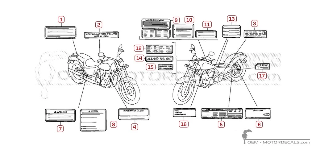 Naklejki ostrzegawcze dla VT600C SHADOW 1999 • Honda Naklejki OEM Naklejki ostrzegawcze dla VT600C SHADOW 1999 • Honda Naklejki OEM
