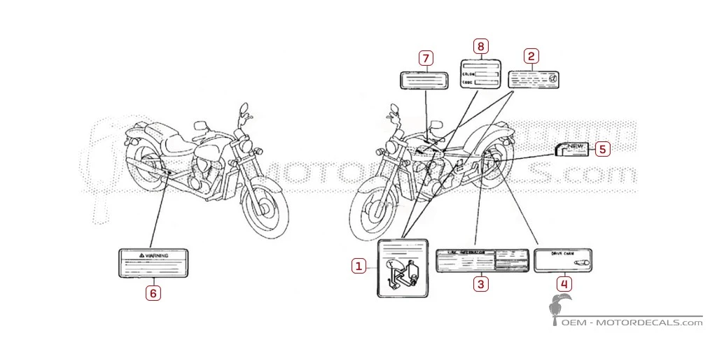 Warnhinweise für VT600C SHADOW 2002 • Honda OEM-Aufkleber Warnhinweise für VT600C SHADOW 2002 • Honda OEM-Aufkleber