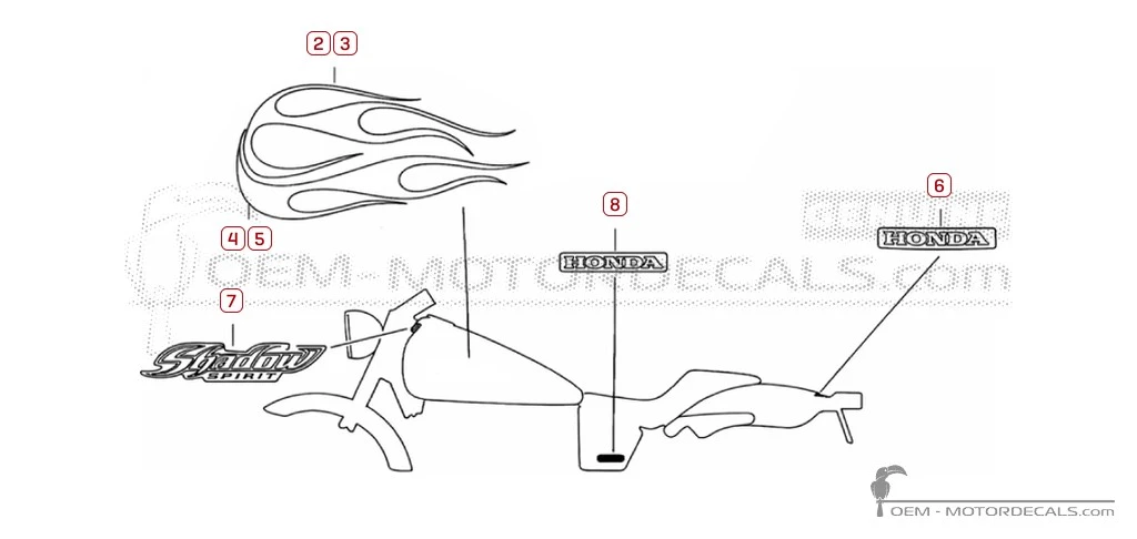 Stickers voor Honda VT750C SHADOW Spirit 2003 • Honda OEM Stickers