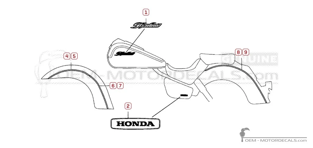Decals for Honda VT750C SHADOW Aero 2005 • Honda OEM Decals
