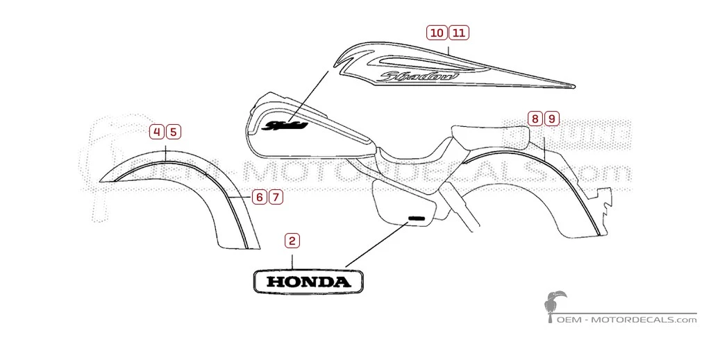 Pegatinas para Honda VT750C SHADOW 2007 • Honda Pegatinas OEM