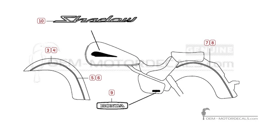 Stickers voor Honda VT750C SHADOW Aero 2009 • Honda OEM Stickers