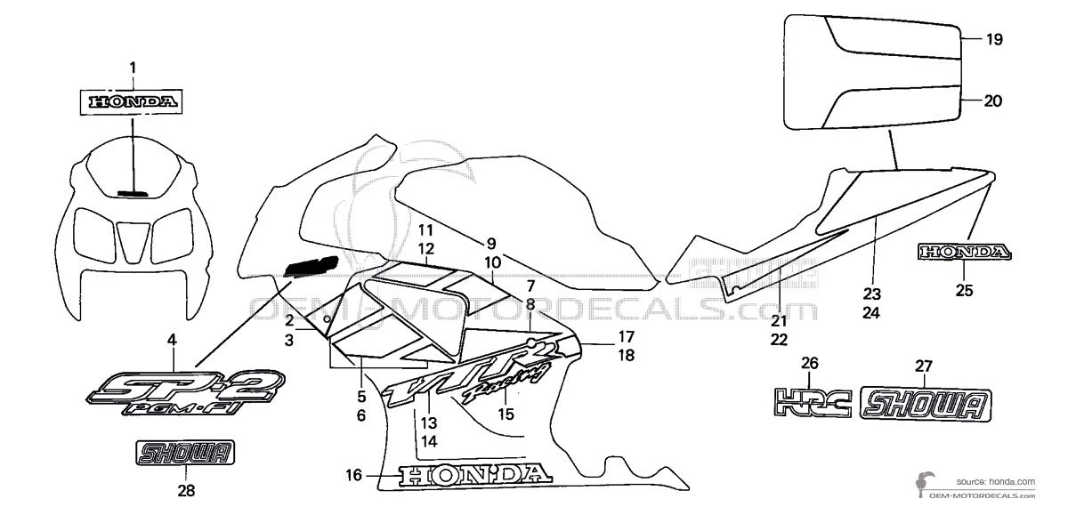 Naklejki do Honda VTR1000 SP2 2005 - Czarny • Honda Naklejki OEM