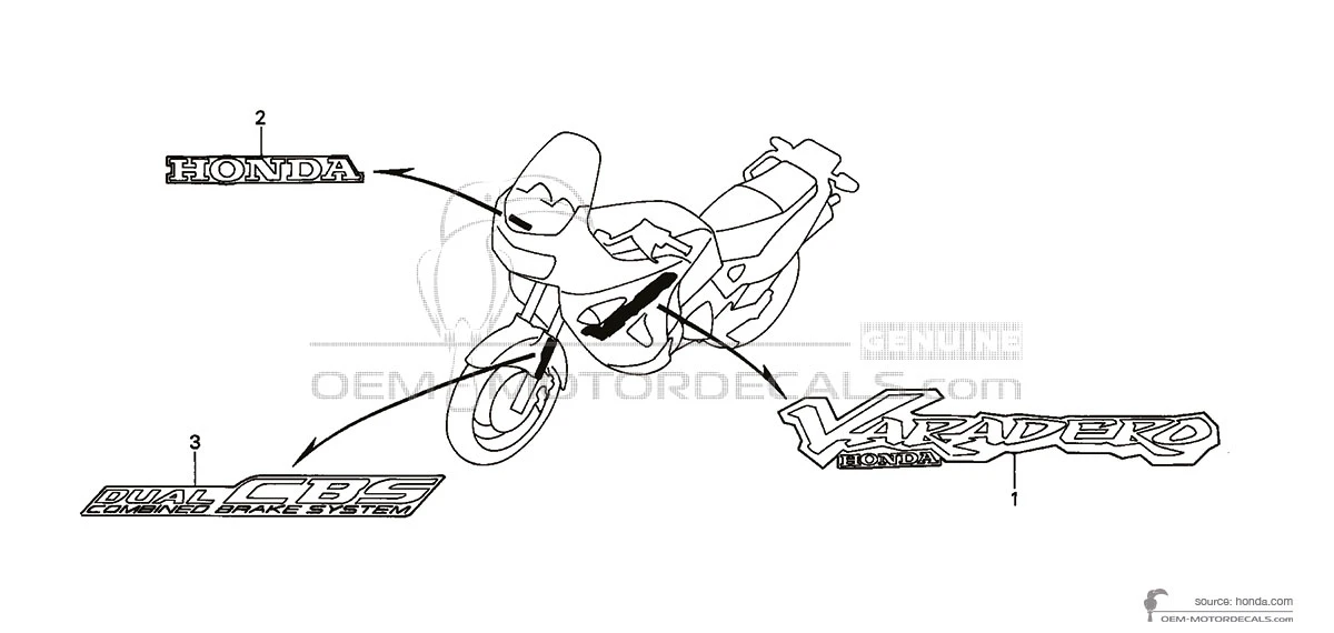 Decals for Honda XL1000V VARADERO 2000 - Black • Honda OEM Decals