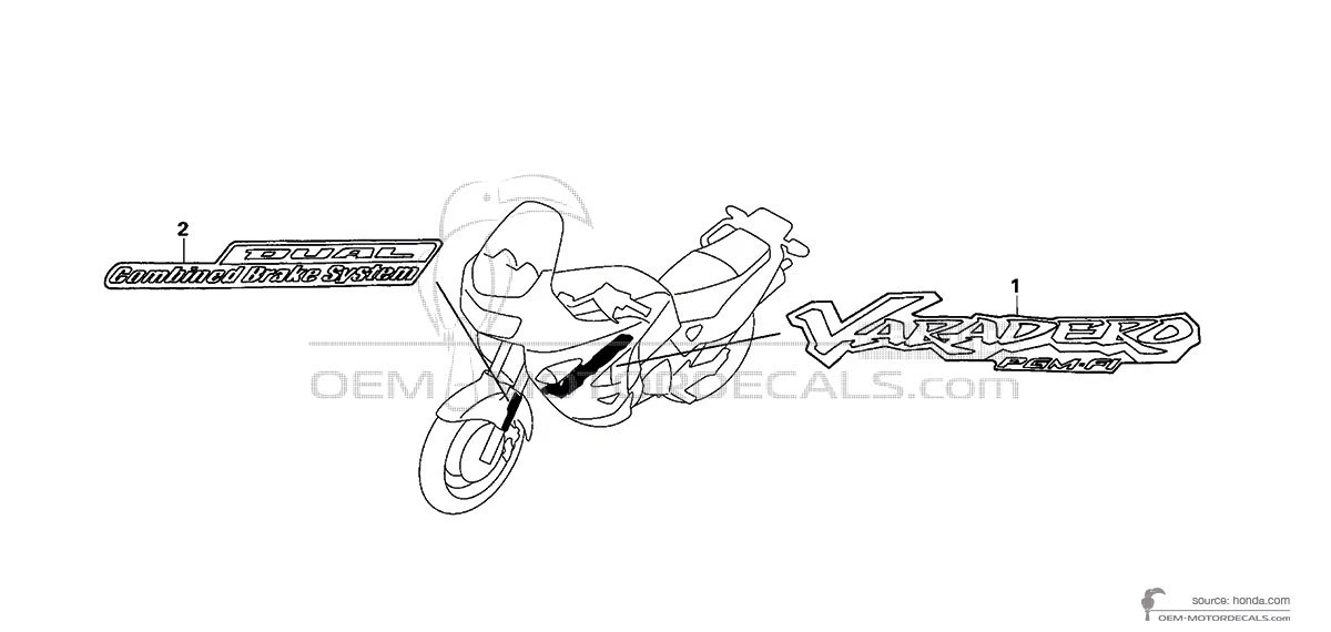 Stickers voor Honda XL1000V VARADERO 2003 - Zilver • Honda OEM Stickers