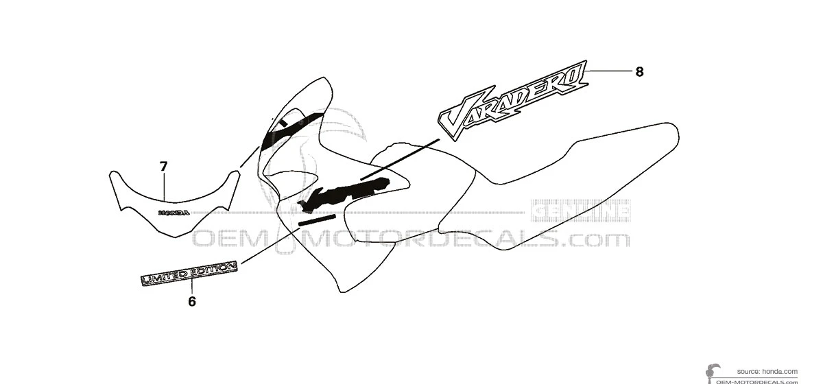 Aufkleber für Honda XL125V VARADERO 2005 - Silber • Honda OEM-Aufkleber