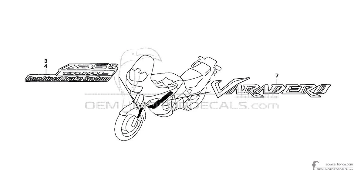 Decals for Honda XL1000V VARADERO 2006 - Silver • Honda OEM Decals