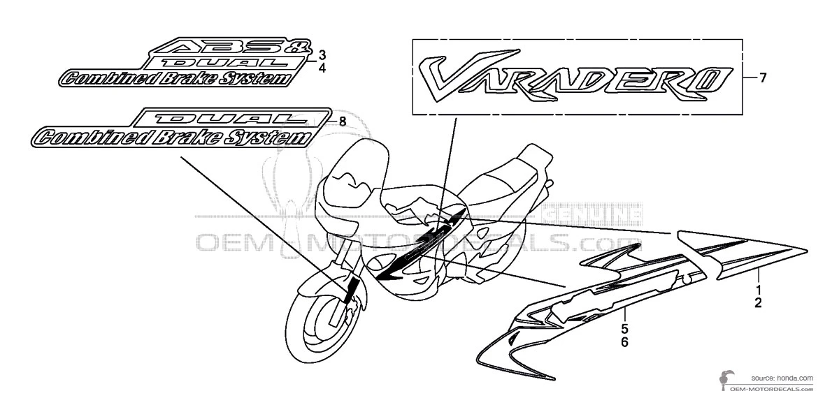 Pegatinas para Honda XL1000V VARADERO 2009 - Plata • Honda Pegatinas OEM