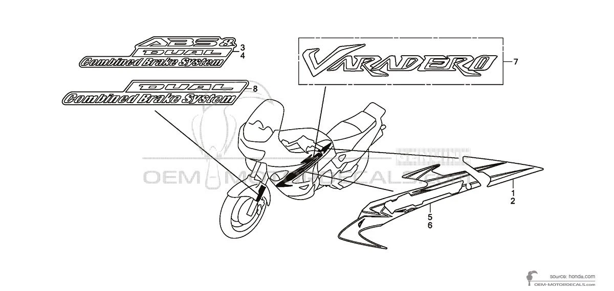 Adesivi per Honda XL1000V VARADERO 2010 - Giallo • Honda Adesivi OEM