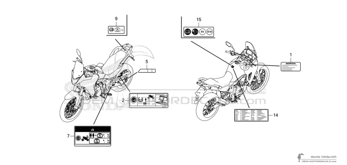 Naklejki do Honda XL750 TRANSALP - Etykiety ostrzegawcze • Honda Naklejki OEM