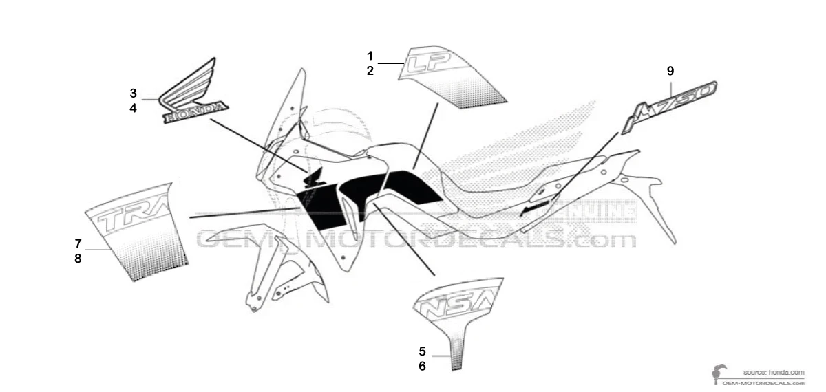 Decals for Honda XL750 TRANSALP 2025 - Gray • Honda OEM Decals