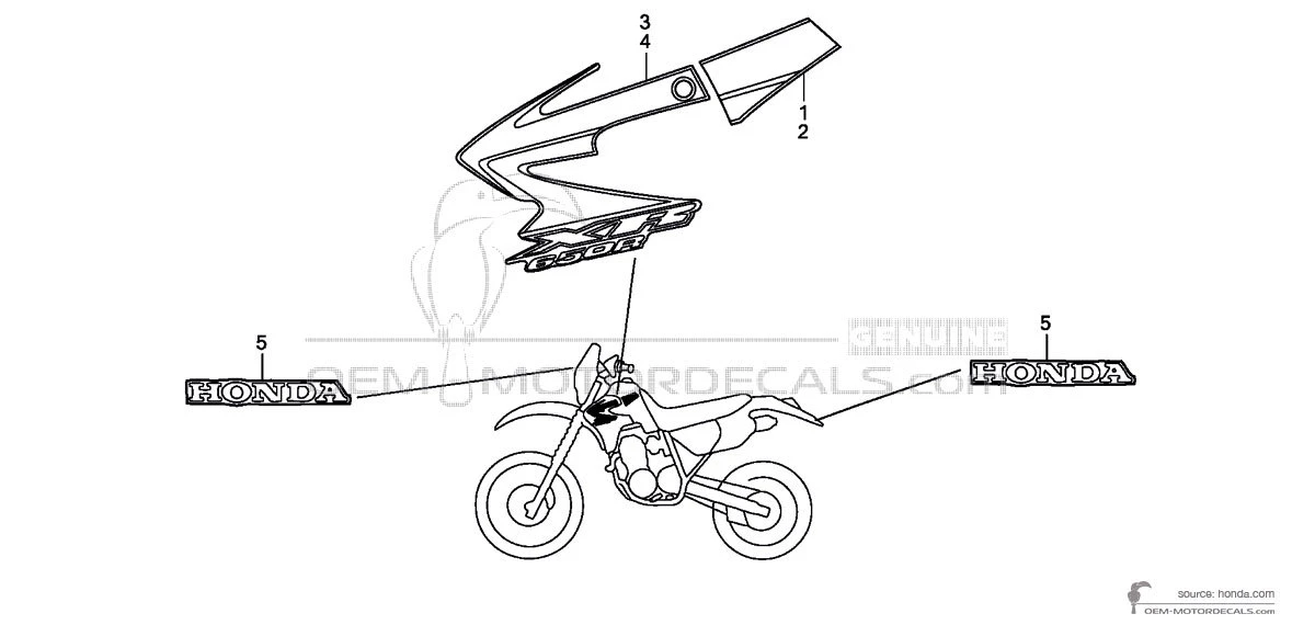 Autocollants pour Honda XR650R 2007 - Rouge • Honda Autocollants OEM