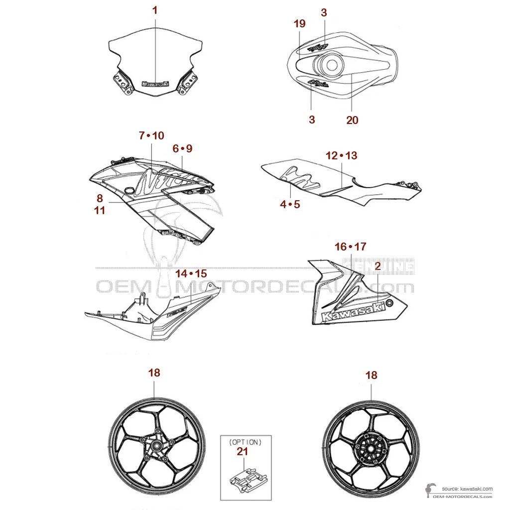 Decals for Kawasaki NINJA 125 2019 - Gray • Kawasaki OEM Decals