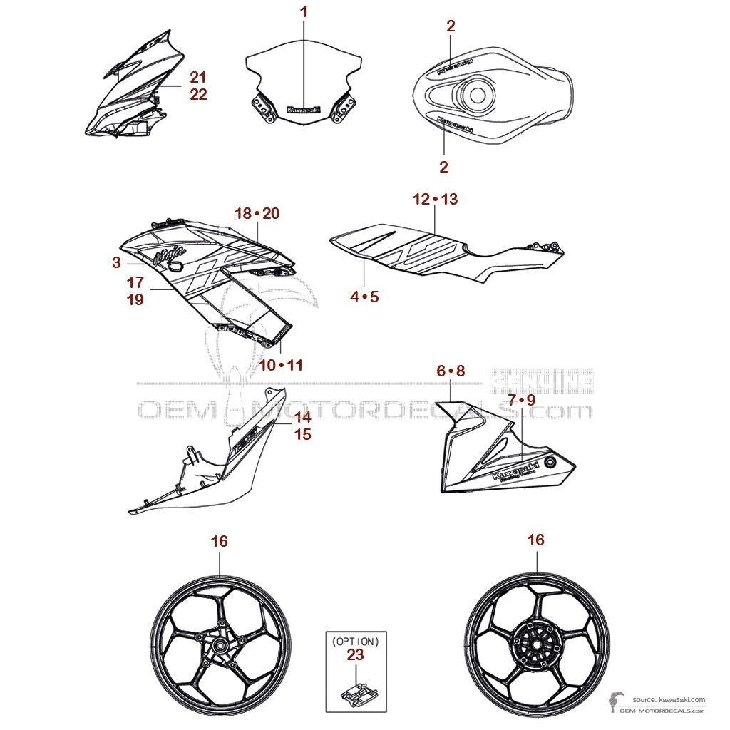 Pegatinas para Kawasaki NINJA 125 2019 - Verde Negro • Kawasaki Pegatinas OEM
