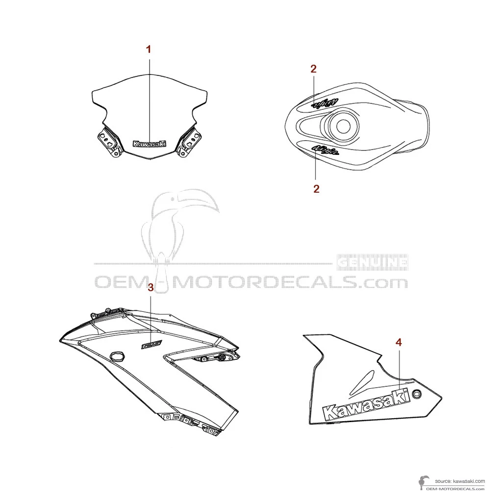 Aufkleber für Kawasaki NINJA 125 2020 - Schwarz • Kawasaki OEM-Aufkleber