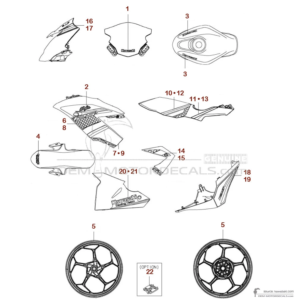 Aufkleber für Kawasaki NINJA 125 2020 - Grün Schwarz • Kawasaki OEM-Aufkleber