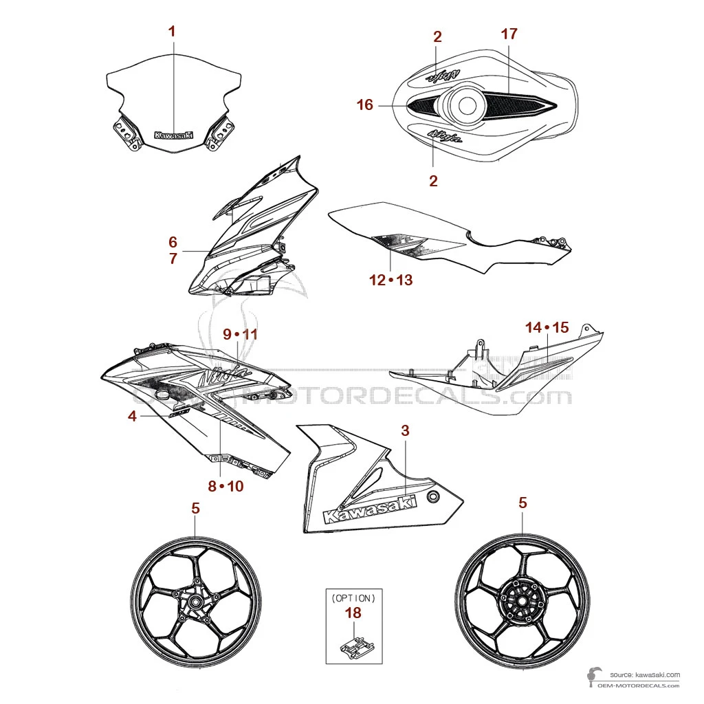 Decals for Kawasaki NINJA 125 2022 - White • Kawasaki OEM Decals